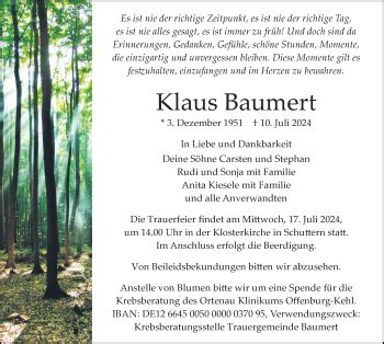 Traueranzeigen von Klaus Baumert Schwarzwälder Bote Trauer