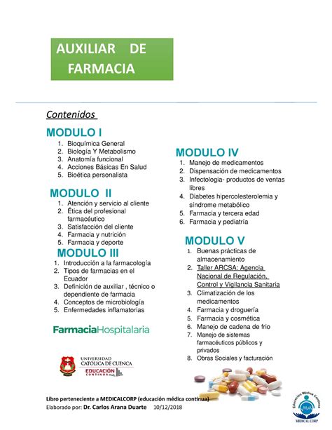 Libro Auxiliar De Farmacia El Empalme Auxiliar De Farmacia