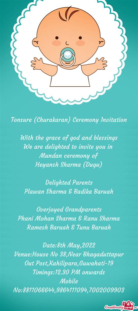 Tonsure Churakaran Ceremony Invitation Free Cards