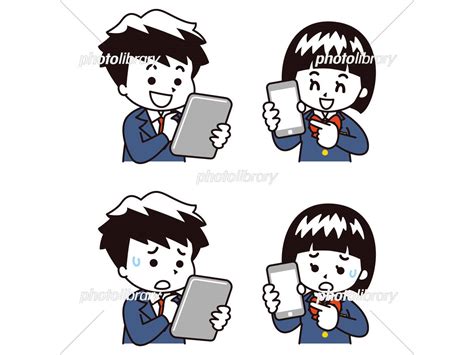 タブレットとスマートフォンを使う中高生の男女 イラスト素材 [ 5895504 ] フォトライブラリー Photolibrary