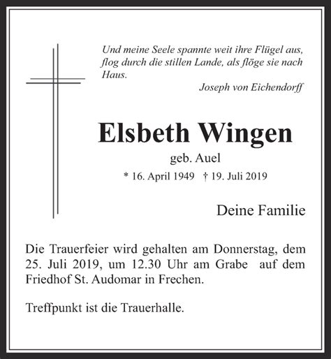 Traueranzeigen Von Elsbeth Wingen Wirtrauern