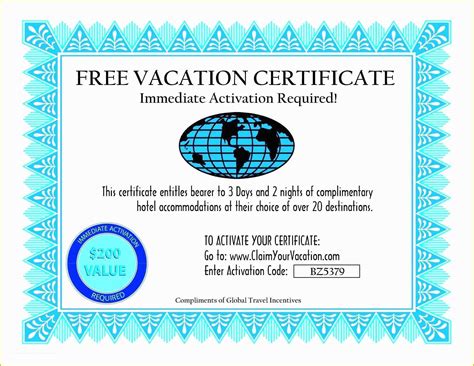 Vacation T Certificate Template Free Of Travel T Certificate