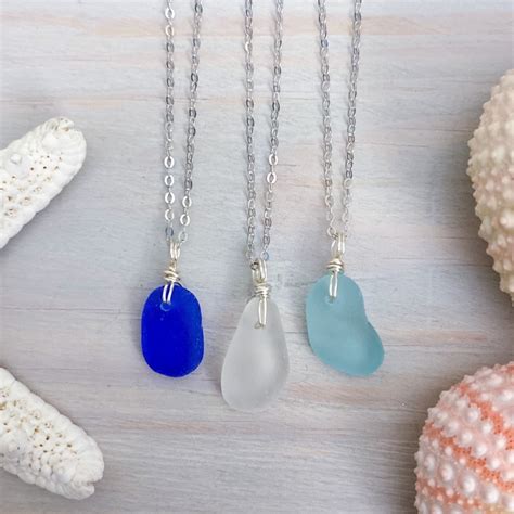 Dainty Genuine Sea Glass Necklace Beach Glass Necklace Sea Etsy