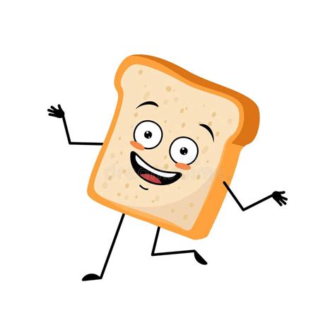 Cute Bread Character With Crazy Happy Emotion Stock Vector