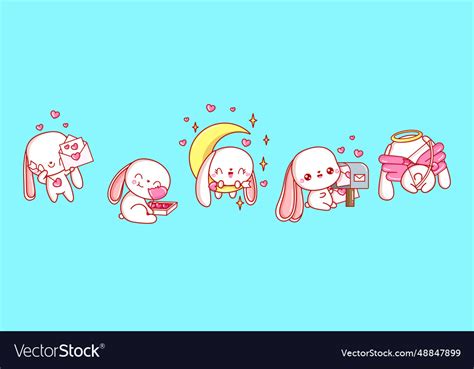 Collection of bunny art set isolated Royalty Free Vector