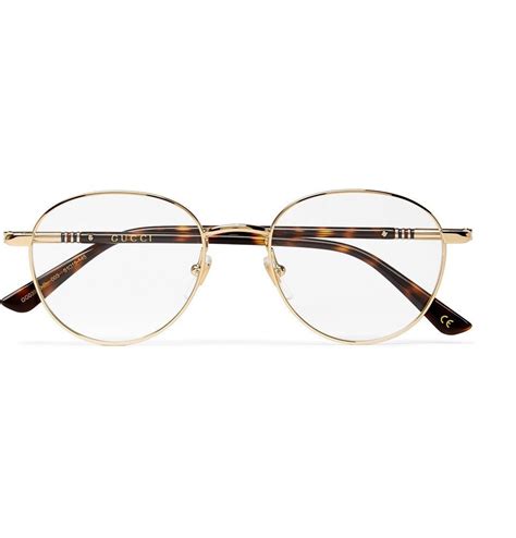 Gucci Round Frame Gold Tone And Tortoiseshell Acetate Optical Glasses