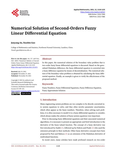 Pdf Numerical Solution Of Second Orders Fuzzy Linear Differential