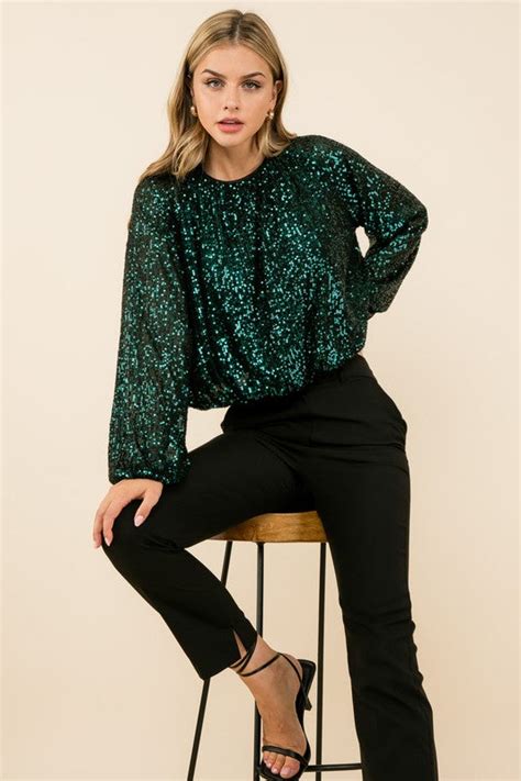 Glitz And Glam Sequin Top Hunter Green