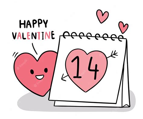 Dibujar A Mano Dibujos Animados Lindo Día De San Valentín Calendario Y