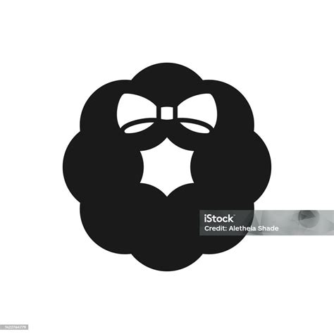 Christmas Wreath With Bow Icon Logo Silhouette Design Simple Flat Clip Art Element Vector