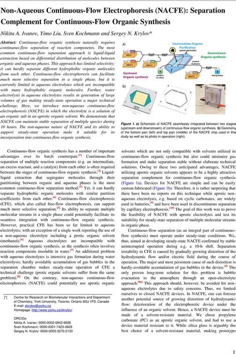 Non Aqueous Continuous Flow Electrophoresis NACFE Separation