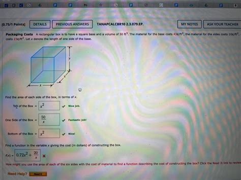 Solved Packaging Costs A Rectangular Box Is To Have A Square Chegg