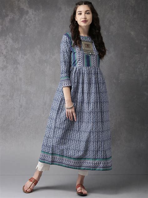 Buy Anouk Women Blue And White Printed Anarkali Kurta Kurtas For Women