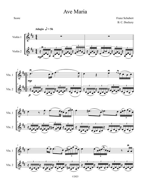 Ave Maria Violin Duet Arr B C Dockery By Franz Schubert Sheet