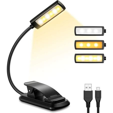 Reading Lamp, Clip Light 6 LED Rechargeable Reading Lamp, 3 Brightness ...