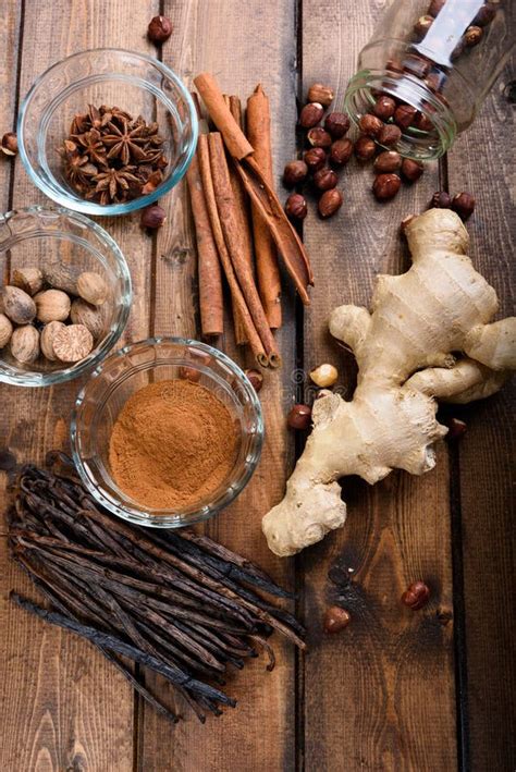 Christmas Spices On A Wood Background Stock Image Image Of Laid Star