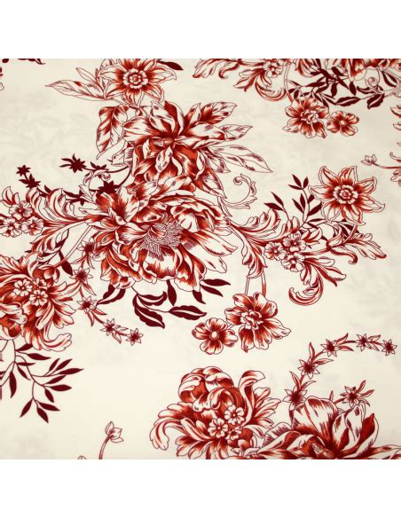 Gabardine Coton Lasthanne Fleuri Rouge Fonc Fond Blanc Cass