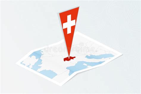 Isometrische Papierkarte Der Schweiz Mit Dreieckiger Flagge Der Schweiz