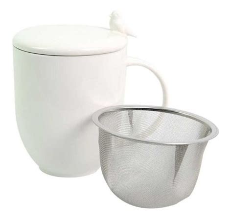 Caneca Porcelana C Tampa E Feltro Birds Branco 350ml Wolff