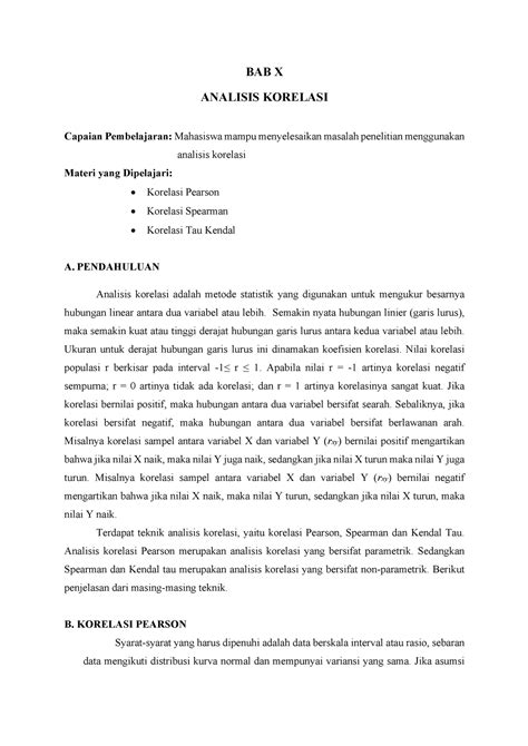 Analisis Korelasi Statistic Course BAB X ANALISIS KORELASI Capaian