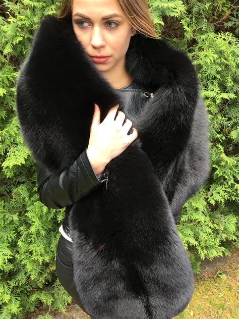 Double Sided Black Fox Fur Stole Boa Collar 70 180cm Etsy