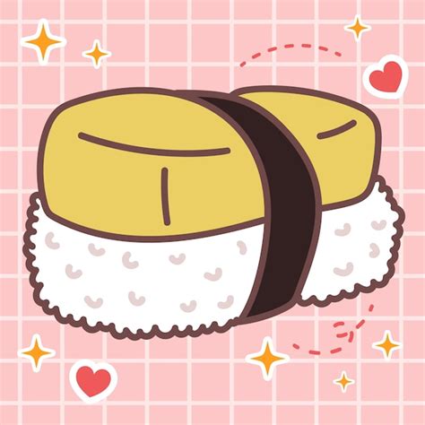 Premium Vector Kawaii Food Of Tamago Nigiri Sushi Vector Cute Cartoon