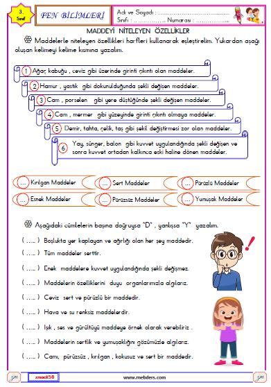 S N F Fen Bilimleri Maddeyi Niteleyen Zellikler Etkinli I Meb Ders