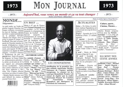 Générique Set de Table année 1973 Mon Journal plastifié Année de