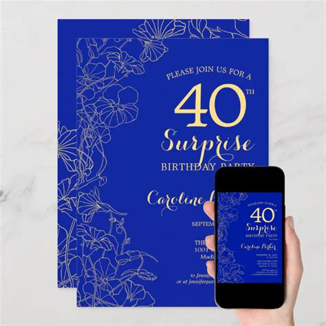 Royal Blue Gold Surprise 40th Birthday Party Invitation Zazzle