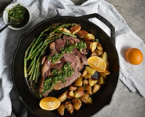 Steak Potato Asparagus Skillet Dinner Chimichurri Feed The Soul Blog