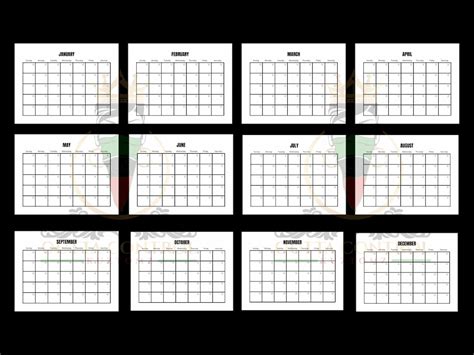 Blank 12 Month Calendar Printable Jpeg and PDF Format Calendar Vertical Digital Calendar 12 ...