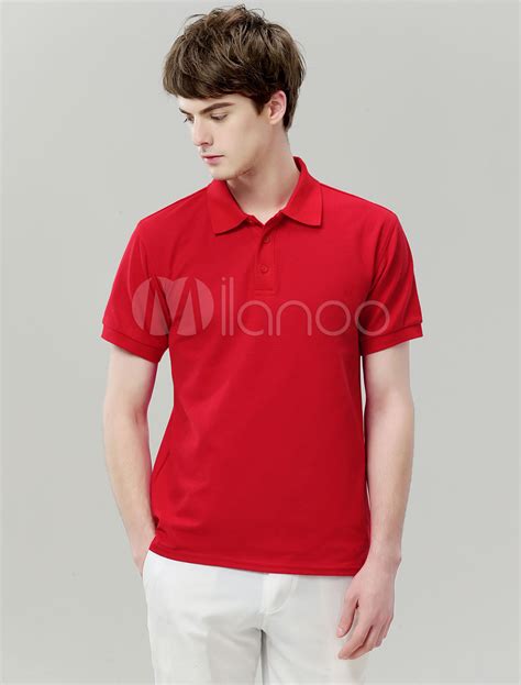 Red Polo Shirt Cotton Turndown Collar Short Sleeve Golf Shirt For Men