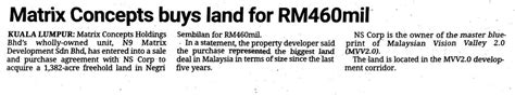 The Star 25 August 2022 Matrix Concepts Buys Land For RM460mil