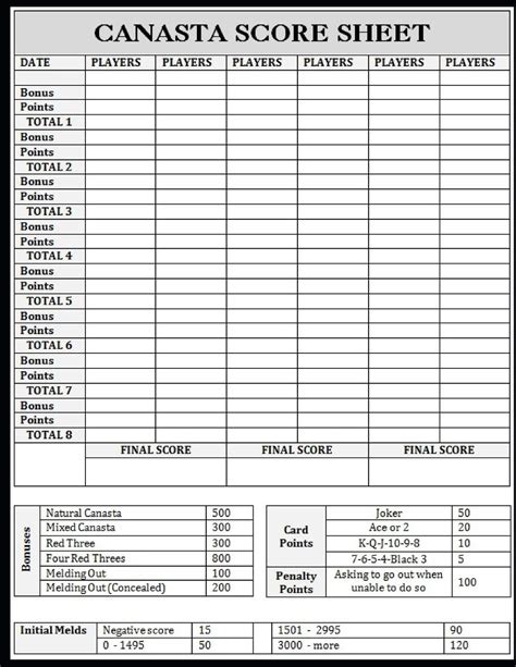 Printable Hand And Foot Card Game Score Sheet Printable 59 Off