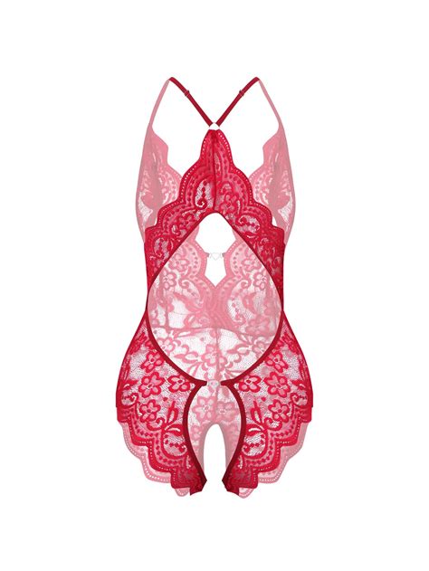 Pc Crotchless Lace Bodysuit With Bows Sexy Open Back And Easy Removing Design Lingerie Shein Usa