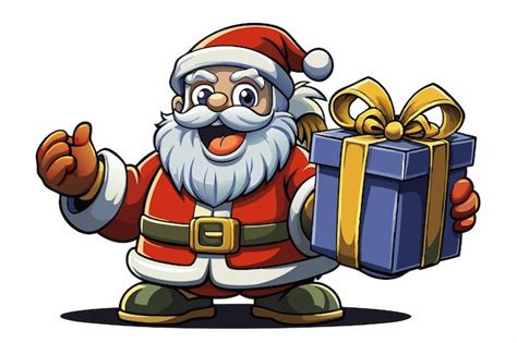 A Cartoon Of A Santa Holding A T With A Gold Ribbon Premium Ai