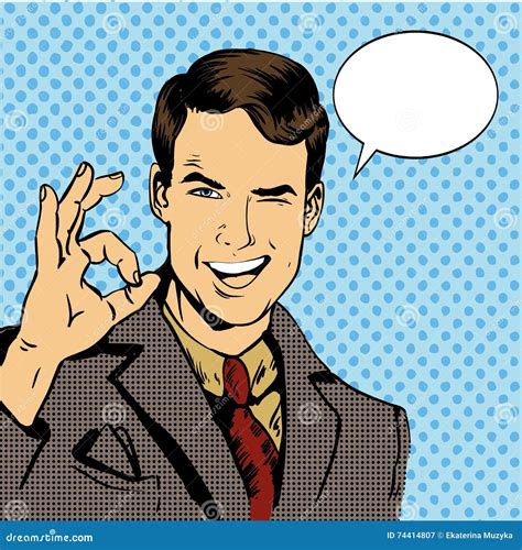 Man Smile And Shows Ok Hand Sign With Speech Bubble Vector