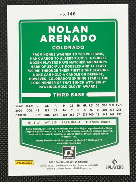 2021 Donruss Purple Parallel Nolan Arenado 146 Rockies 9522 EBay