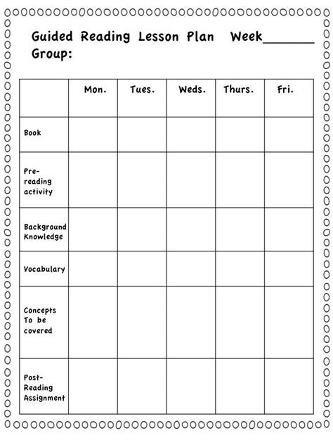 Free Printable Guided Reading Lesson Plan Template Printable