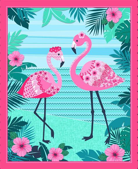 Flamingo Beach Quilting Fabrics 100 Cotton Panel 90cm X 112cm Etsy