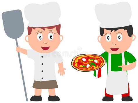 Tecknad Film En Bagare Med Pizza Vektor Illustrationer Illustration