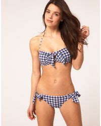 Lyst Seafolly Gingham Bow Bandeau Bikini Top In Blue