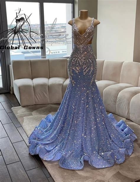 Blue Prom Dresses Black Girls Blue Long Crystal Prom Dresses Blue