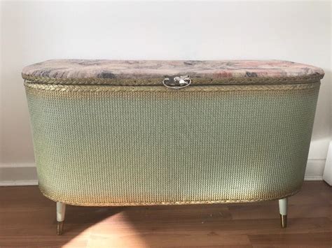 Vintage Lloyd Loom Rattan Pale Green Ottoman Blanket Storage Box Vgc