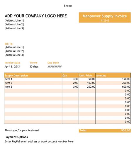 Manpower Supply Invoice Template In Excel For Workforce Billing