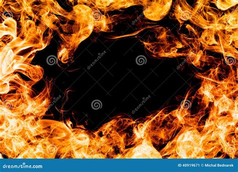 Fire Flames On Black Background, Frame, Border. Stock Photo - Image: 40919671