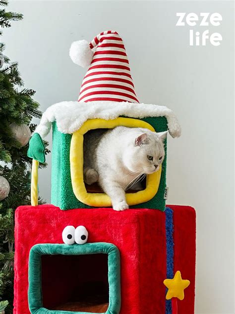 Stacked Christmas Gift Box Cat Condo Christmas Cat House