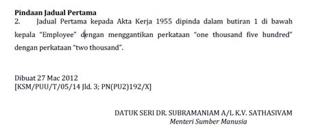 Pindaan Pada Jadual Pertama Akta Kerja Dulu Lain Sekarang Lain