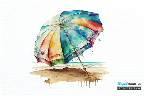 Watercolor Beach Umbrella Clipart Png Graphic By Regulrcrative