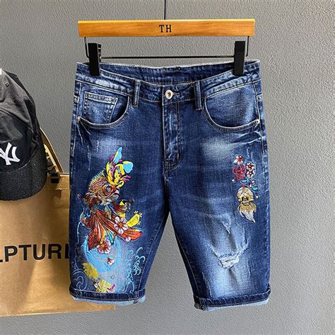 Mannen Casual Denim Shorts Blauwe Zomer Stretch Mo Grandado